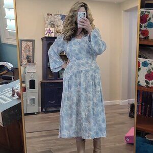 Vince Dahlia Floral Print V-neck Long Wide Sleeves Cut-Out Detailing Dress M